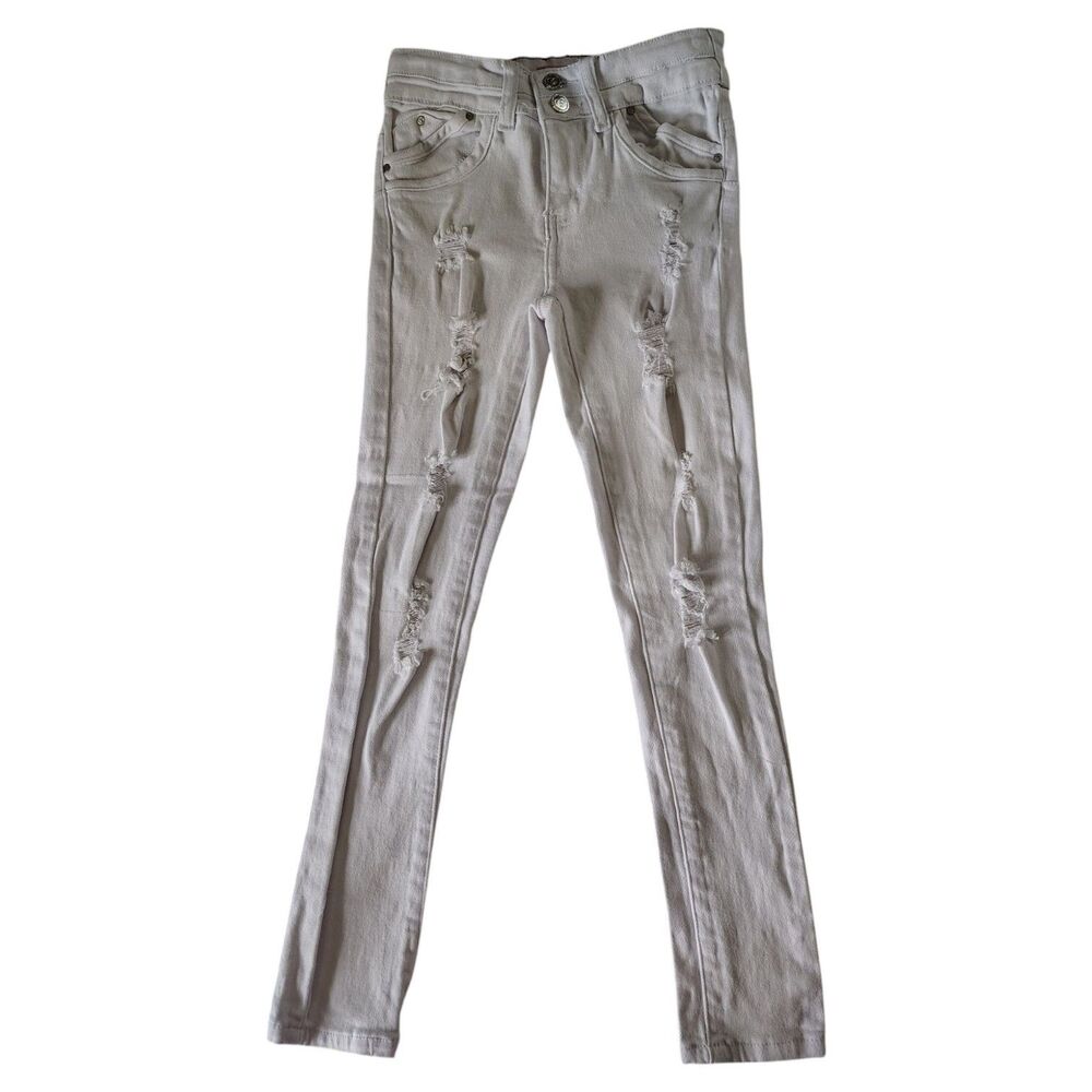 Cutie Patootie White Distressed Grunge Stretch Skinny Denim Jeans Size 10 Youth